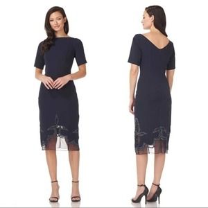 JS Collections Navy Boat Neck Beaded Cocktail Dress 6 NWT